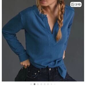 Pilcro Anthropologie Blue Split Hem Cozy Sweatshirt oversized size S